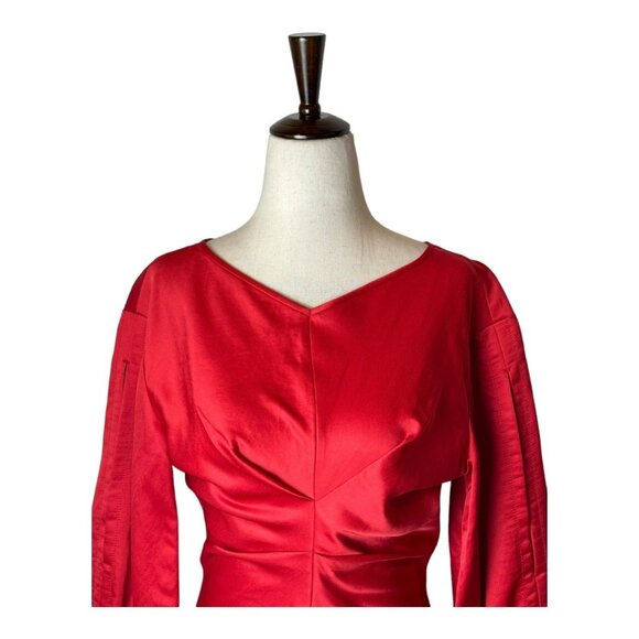 Isabel Marant Dress Women XS‎ Red Satin Long Split Sleeve Fit And Flare Mini - Picture 4 of 12